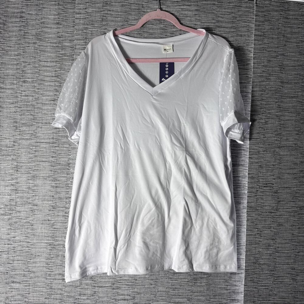 Misifi SS Sheer Sleeve Top Tee T-Shirt, White, XL